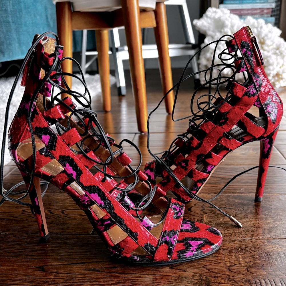 Aquazzura GG Embossed Snakeskin Gladiator Sandals